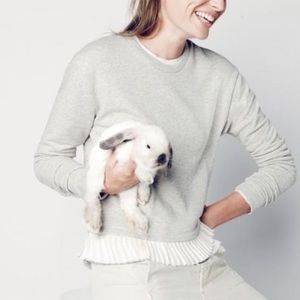 J.Crew Gray & Cream Ruffle-hem Sweatshirt